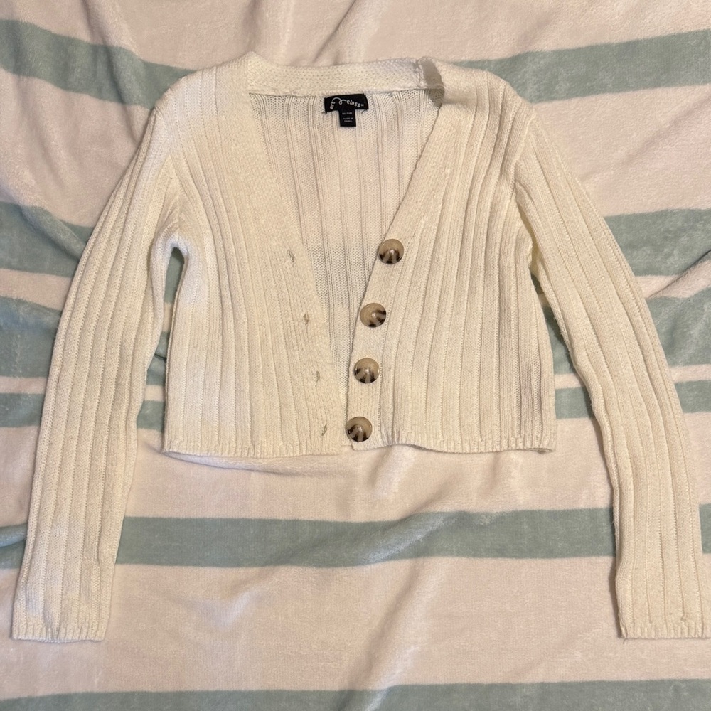 Art Class Girl's Ivory Button-Up Cardigan